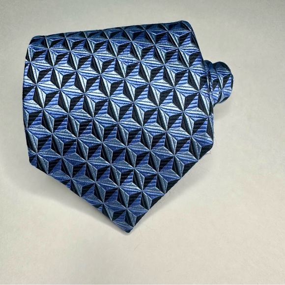 GIORGIO MORESCHI Heavy Blue Geometric Patterned Blue Classic Silk Tie - Picture 7 of 7